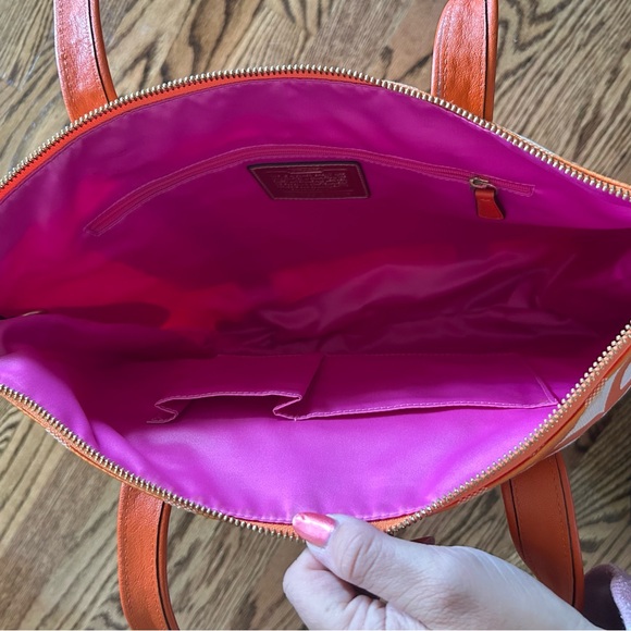 Coach Poppy OP Art Glam orange and pink jacquard canvas tote bag purse EEUC NWOT - Picture 7 of 16